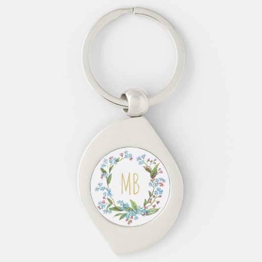 Monogram vergeet-me-niet Wreater Blue Flowers Cute Sleutelhanger (Voorkant)