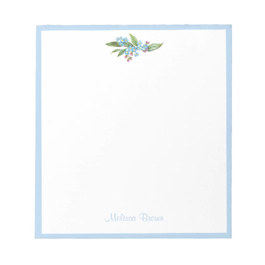 Monogram vergeet-me-niet Wreater Blue Flowers Whit Notitieblok (Voorkant)