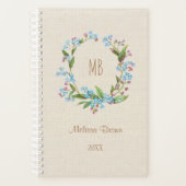 Monogram vergeet-me-niet Wreath Blue Beige Rustic Planner (Voorkant)