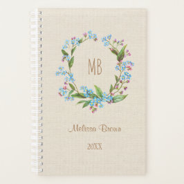 Monogram vergeet-me-niet Wreath Blue Beige Rustic Planner
