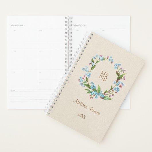 Monogram vergeet-me-niet Wreath Blue Beige Rustic Planner (Display)