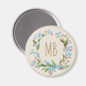 Monogram vergeet-me-niet Wreath Blue Cute Rustic Magneet (Voorkant / Achterkant)