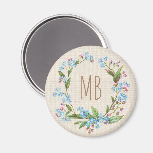 Monogram vergeet-me-niet Wreath Blue Cute Rustic Magneet (Voorkant / Achterkant)