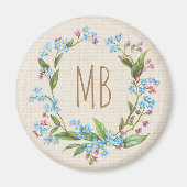 Monogram vergeet-me-niet Wreath Blue Cute Rustic Magneet (Voorkant)