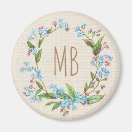 Monogram vergeet-me-niet Wreath Blue Cute Rustic Magneet
