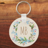 Monogram vergeet-me-niet Wreath Blue Cute Rustic Sleutelhanger (Voorkant)