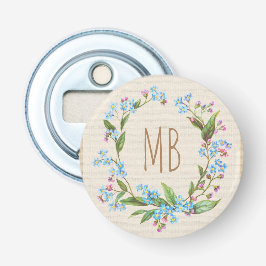 Monogram vergeet-me-niet Wreath Blue Flowers Rusti Button Flesopener