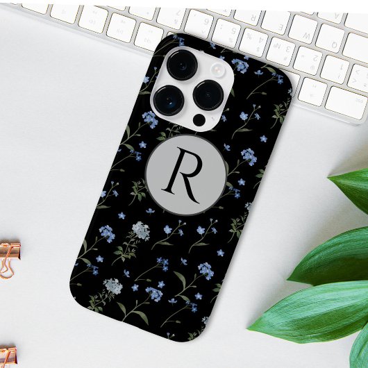 Monogram Vergeet-mij-nietje Blauwe Bloem Waterverf Case-Mate iPhone Case