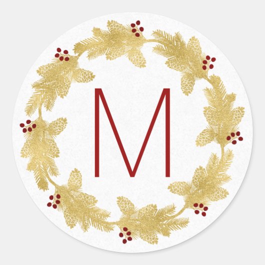 Monogram Verheug je met Dove Gold Holiday krans Ronde Sticker (Voorkant)