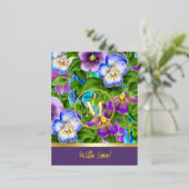 Monogram Verjaardag Drie Violet Bloemen Aquarel Folie Feestdagen Briefkaart (Staand Voorkant)