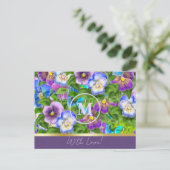 Monogram Verjaardag Drie Violet Bloemen Waterverf Briefkaart (Staand voorkant)