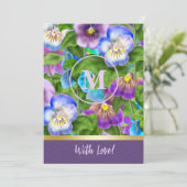 Monogram Verjaardag Drie Violet Bloemen Waterverf Kaart (Staand voorkant)