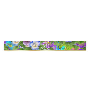 Monogram Verjaardag Drieklank Violet Bloemen Water Satijnen Lint