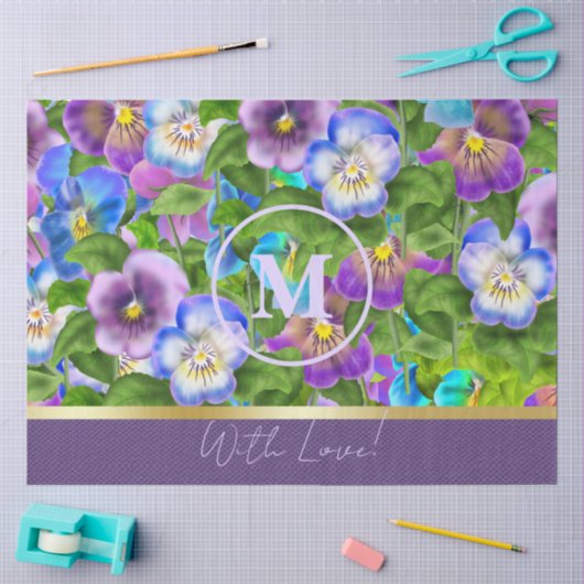 Monogram Verjaardag Drieklank Violet Bloemen Water Tissuepapier (Craft)