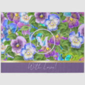 Monogram Verjaardag Drieklank Violet Bloemen Water Tissuepapier (Voorkant)