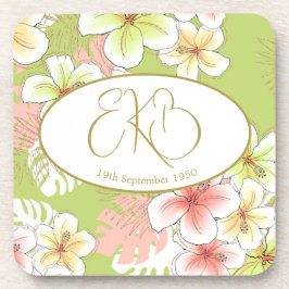 Monogram Verjaardag Elegant Tropisch Bier Onderzetter
