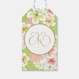 Monogram Verjaardag Elegant Tropisch Cadeaulabel