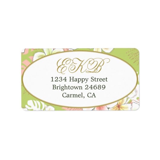 Monogram Verjaardag Elegant Tropisch Etiket (Voorkant)