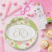 Monogram Verjaardag Elegant Tropisch Papieren Bordje (Feest)