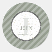 Monogram & Verjaardag Olijfgroen Ronde Sticker (Voorkant)