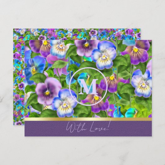 Monogram Verjaardag Pansy Violet Flowers Waterverf Briefkaart (Voorkant / Achterkant)