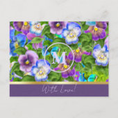 Monogram Verjaardag Pansy Violet Flowers Waterverf Briefkaart (Voorkant)