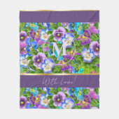 Monogram Verjaardag Pansy Violet Flowers Waterverf Fleece Deken (Voorkant)