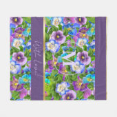 Monogram Verjaardag Pansy Violet Flowers Waterverf Fleece Deken (Voorkant (Horizontaal))