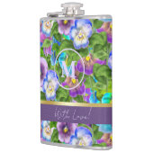 Monogram Verjaardag Pansy Violet Flowers Waterverf Heupfles (Links)
