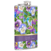 Monogram Verjaardag Pansy Violet Flowers Waterverf Heupfles (Rechts)