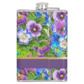 Monogram Verjaardag Pansy Violet Flowers Waterverf Heupfles (Achterkant)