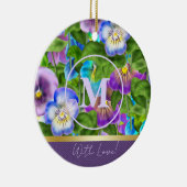 Monogram Verjaardag Pansy Violet Flowers Waterverf Keramisch Ornament (Rechts)