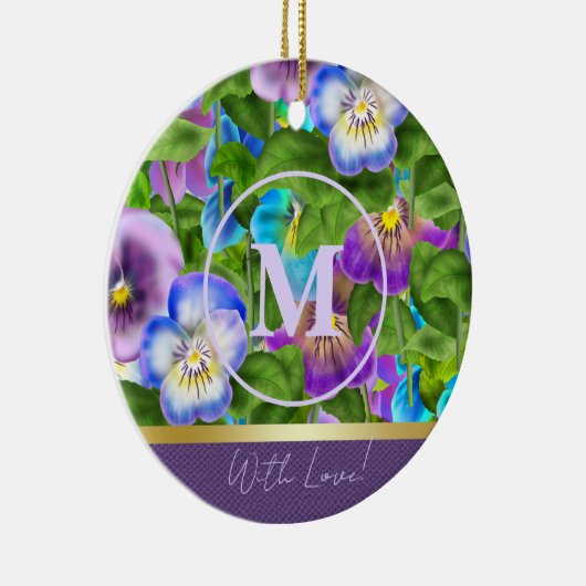 Monogram Verjaardag Pansy Violet Flowers Waterverf Keramisch Ornament (Rechts)