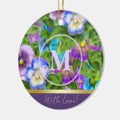 Monogram Verjaardag Pansy Violet Flowers Waterverf Keramisch Ornament (Links)
