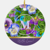 Monogram Verjaardag Pansy Violet Flowers Waterverf Keramisch Ornament (Achterkant)