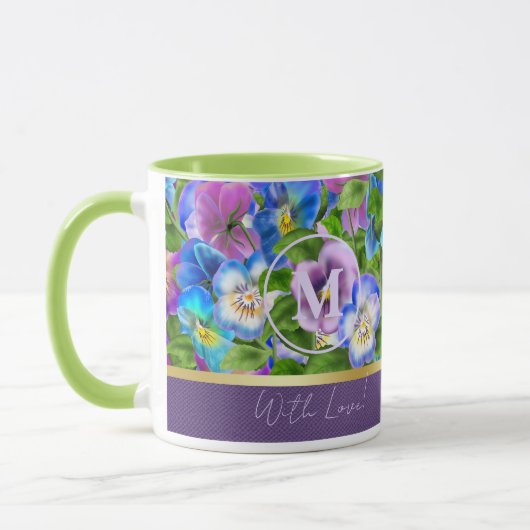 Monogram Verjaardag Pansy Violet Flowers Waterverf Mok (Links)