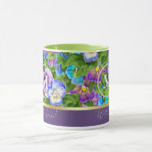 Monogram Verjaardag Pansy Violet Flowers Waterverf Mok (Midden)