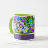 Monogram Verjaardag Pansy Violet Flowers Waterverf Mok (Voorkant links)