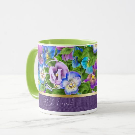 Monogram Verjaardag Pansy Violet Flowers Waterverf Mok (Voorkant links)