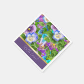 Monogram Verjaardag Pansy Violet Flowers Waterverf Servet (Hoek)
