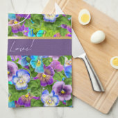 Monogram Verjaardag Pansy Violet Flowers Waterverf Theedoek (Quarter Fold)