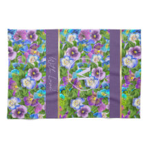 Monogram Verjaardag Pansy Violet Flowers Waterverf