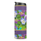 Monogram Verjaardag Pansy Violet Flowers Waterverf Thermosbeker (Geroteerd rechts)