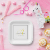 Monogram verlichtend Geel, en Grijs met Wit Papieren Bordje (Feest)