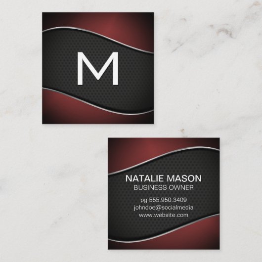 Monogram | Verlopend donkerrode achtergrond mesh Vierkante Visitekaartje (Voorkant / Achterkant)