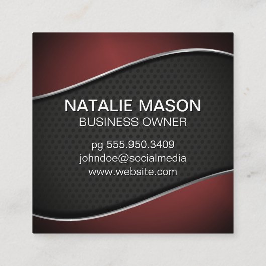 Monogram | Verlopend donkerrode achtergrond mesh Vierkante Visitekaartje (Achterkant)