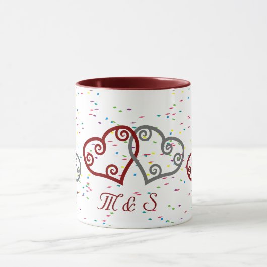 Monogram verloving harten met sparkles mok (Midden)