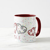 Monogram verloving harten met sparkles mok (Voorkant rechts)
