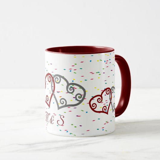 Monogram verloving harten met sparkles mok (Voorkant rechts)