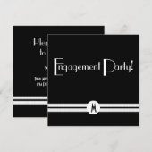 Monogram Verloving in zwart-wit Art Deco Kaart (Voorkant / Achterkant)